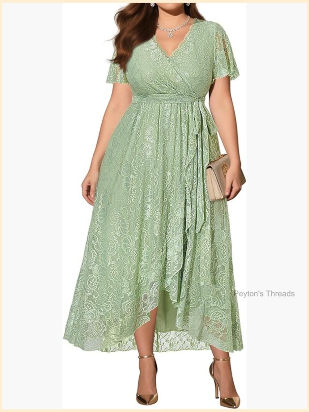 Plus Size Formal Wedding Guest Dress Wrap V-Neck High Low Lace Maxi Dress